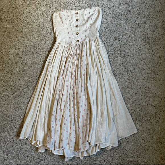Free People AMANDA METALLIC LUREX STRIPE Strapless Cotton DRESS (M) in cream - Picture 10 of 12
